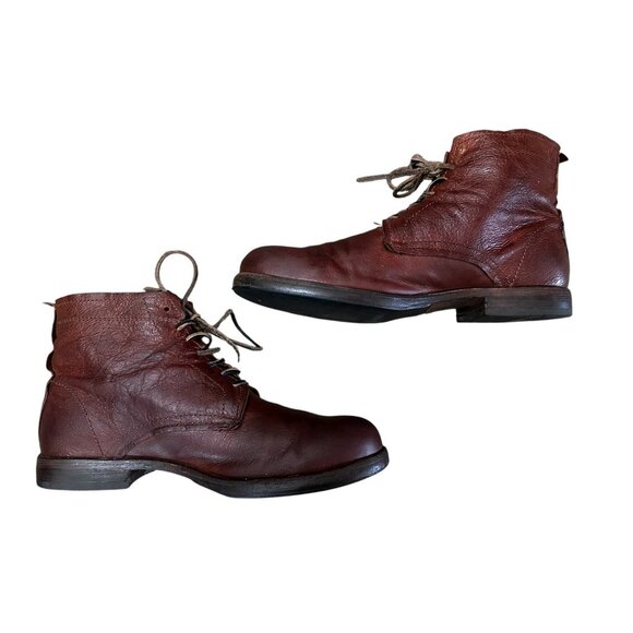 FRYE Leather Combat Boots Men 8.5 Brown Lace Up Distressed Office Vibram Outsole - Picture 4 of 16